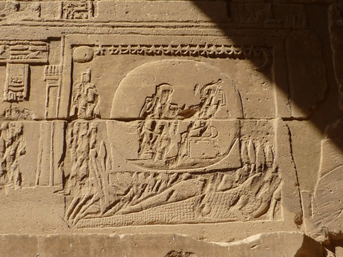 Relief showing Osiris with Isis on a Philae wall