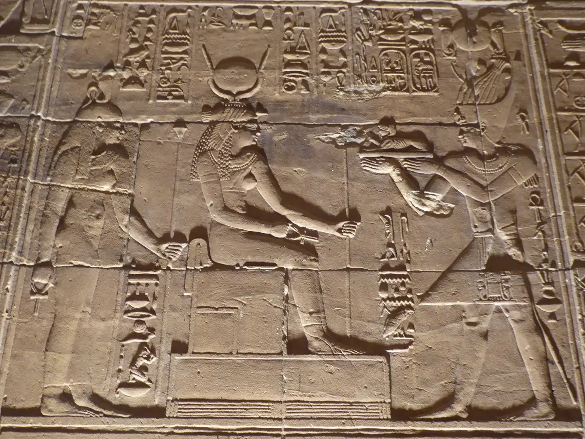 Wall relief of a king before the goddess Hathor at Philae