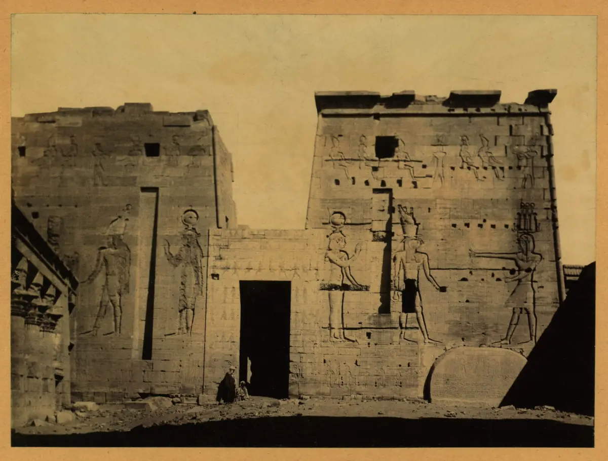 Old photograph of the Philae pylon before the relocation